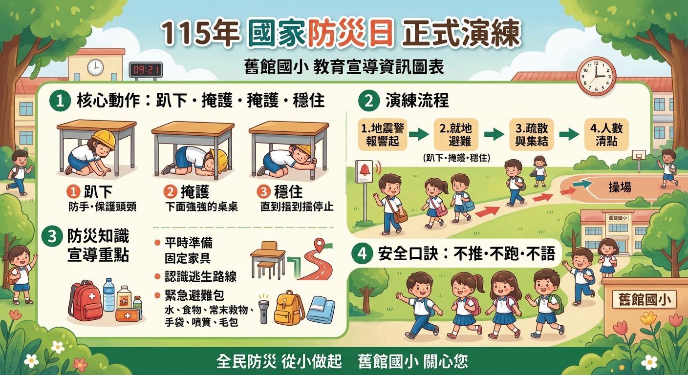 公告縮圖：舊館國小115年「國家防災日」地震避難演練暨教育宣導